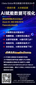 宣传海报：AI赋能数据可视化培训，包含 Zoom ID 840 4096 8574，Passcode idata99，主讲 Dr.Zhang。